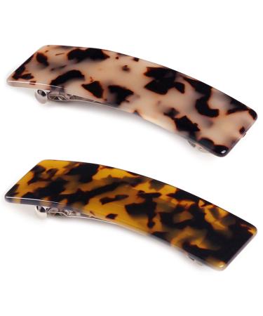 2PCS Hair Barrettes Tortoise Shell French Design Celluloid Rectangle Hair Clips for Women Tokyo,Ivory Tokyo