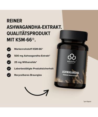 Edubily Nutrition Ashwagandha Extract | 500 mg KSM-66 per Capsule | 60 Capsules | Natural Stress Relief & Wellness Boost - Buy Online on GoSupps.com