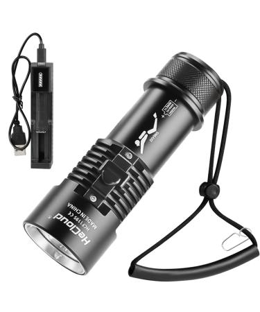 HECLOUD Diving Light with Rechargeable Power Scuba Dive Flashlight Super Bright Underwater 98ft Lights Torch 6000 Lumen IPX8 Waterproof Snorkeling Diving LED Flashlights 3 Modes for Night Underwater