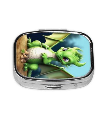 Dragon Cute Printing 2 Compartment Small Pill Case Cute Small Pill Box Purse Pill Boxs Travel Pill Organizer for Pocket Purse and Travel Gifts