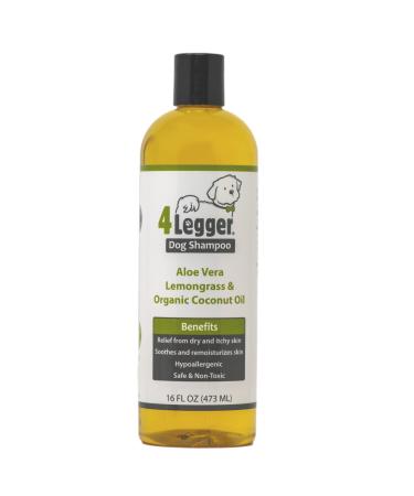 4Legger Organic Dog Shampoo USDA Certified Organic Aloe Vera, Lemongrass, Coconut Oil, All Natural Dog Shampoo, Dog Shampoo Sensitive Skin, Dog Shampoo for Itchy Skin 16 oz