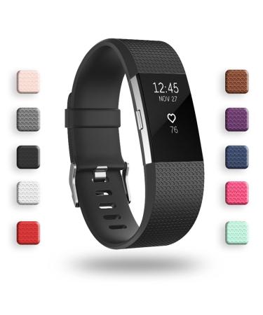 POY Replacement Bands Compatible for Fitbit Charge 2, Classic & Special Edition Adjustable Sport Wristbands Black Large
