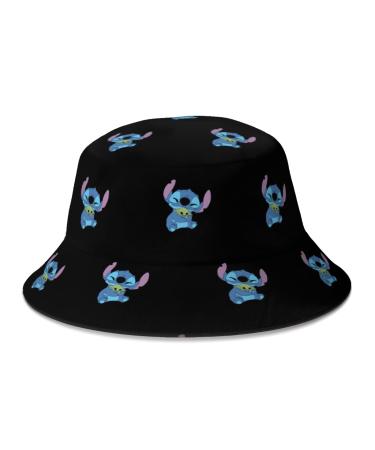 Cartoon Bucket Hat for Woman Men Teen, Packable Reversible Sun Hat Packable Fisherman Cap Black-01