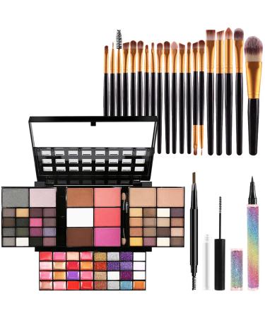Beginner Makeup Kits For Teenagers All In one Makeup Palette 74 Color Makeup Set For Women Girls Included Eyeshadow Lipstick Lipgloss Kits Blush Foundation Mascara Liquid Eyeliner Pencil Make up Brushes 74 color kit