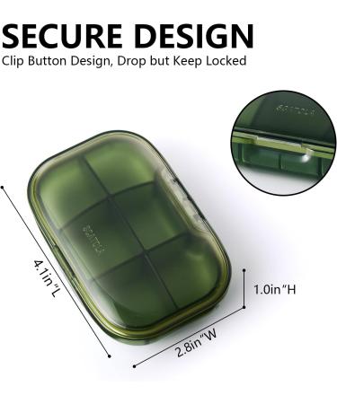 Sukuos 6 Compartments Travel Pill Organizer | Portable Daily Pill Box for Vitamins & Supplements | Easy Open Small Medicine Case - Green - Buy Online on GoSupps.com