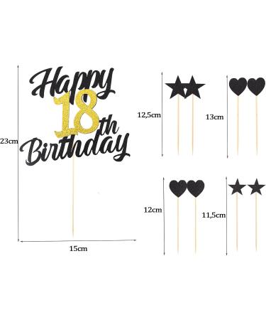 Alegre 18th Birthday Cake Topper Set - 9 Piece Black Gold Decorations for Boys & Girls - Perfect for 18 Years Celebration - Buy Online on GoSupps.com
