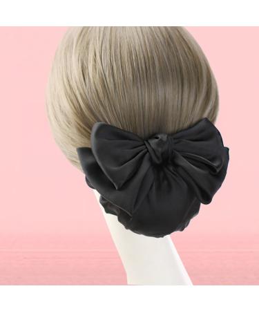 Women Hair Clip Ribbon Barrette with Net Chignon - Black Bun Cover Hair Tie for Professional Hairstyles - Buy Online on GoSupps.com