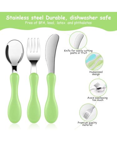 Vicloon Baby Fork and Spoon Set - 6 PCS Toddler Utensils | Stainless Steel Feeding Cutlery for Kids - Blue/Green - Buy Online on GoSupps.com