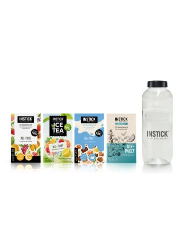 Intick |Sugar-free instant drink |Bundle with 4 mix packets + drinking bottle 0.5 l - 4x12 sticks - 1 stick for 0.5-1 l |Beverage powder - vegan low in calories with vitamin C flavored 4 mix packages + 0.5l bottle