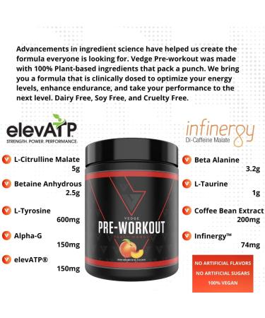 Vedge Nutrition Peach Mango Pre-Workout | Vegan, Dairy & Soy Free | Non-GMO | Long Lasting Energy & No Crash | Caffeine & Citrulline Malate | Nitric Oxide Booster | 40 Servings - Buy Online on GoSupps.com