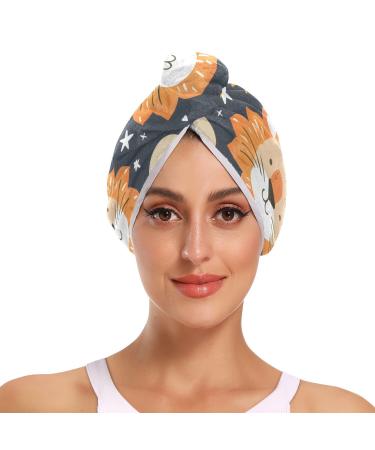 Lions Crowns Watercolors Hair Towel 2 Pack Super Absorbent Hair Drying Towel Quick Dry Hair Turbans Head Towel with Button Twisty Wrap for Women Girls