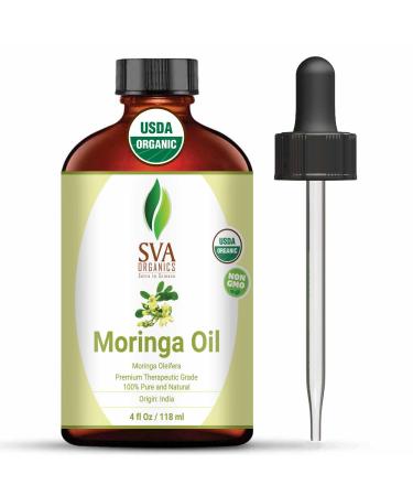 SVA Organics Moringa Oil 4 Oz Organic 100% Pure & Natural Carrier Oil Authentic & Premium Therapeutic Grade Oil for Skin Care  Hair Care  Aromatherapy & Massage Nutty aroma 3.99 Fl Oz (Pack of 1)