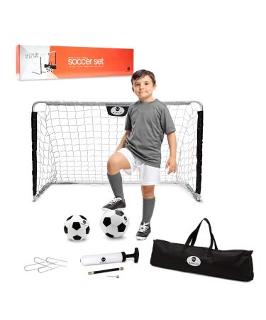 Morvat Soccer Goal Net Set for Kids, Girls & Boys, Lightweight Backyard Training Gifts for Children & Toddlers - Indoors & Outdoors, Includes 1 Goal Net, 2 Soccer Balls & 1 Carry Bag Black & White