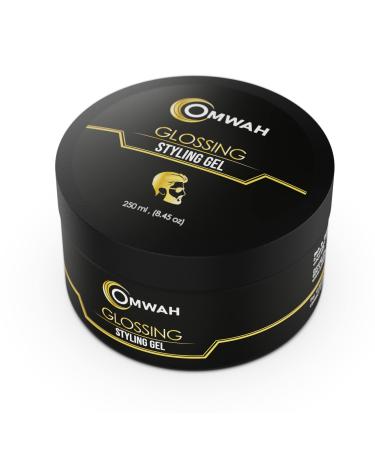 OMWAH Professional Hair Styling Gel for men Strong Hold hair gel for boys with Vitamin E & Pro-VB5  Flake-Free Formula  Protects  Nourishes & Styles All Hair Types Effortlessly (Glossing) 8.45 oz