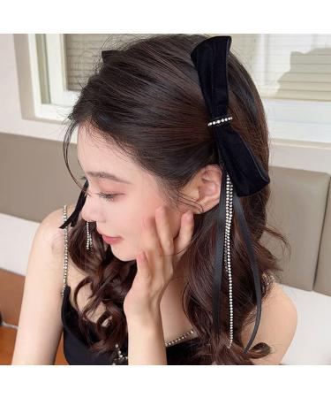 Wiwpar 2PCS Black Velvet Hair Bow Side Clips - Rhinestone Ribbon Tassel Hair Barrettes for Women and Girls | Non-Slip Bowknot Hairpin Clips | Cute Hair Accessories for Christmas & Halloween - Buy Online on GoSupps.com