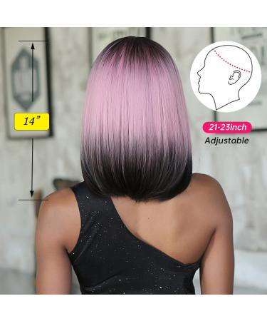Allbell Black Pink Ombre Bob Wigs for Women | Short Straight Wigs with Bangs | Natural-Looking Hair Replacement for Cosplay & Parties - Buy Online on GoSupps.com