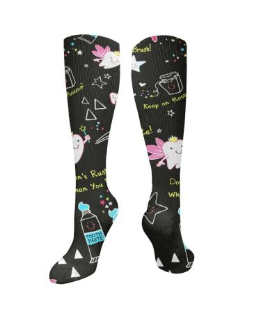 Dental dental hygienist print compression socks for women & men circulation 15-20 mmHg is best support for athletic running cycling white one size