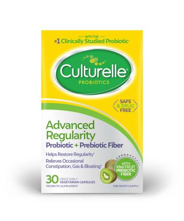 Culturelle Advanced Regularity Daily Probiotic for Women & Men 30 Count Probiotic + Prebiotic Fiber Restores Regularity & Reduces Occasional Constipation Gas & Bloating Gluten & Soy Free Non-GMO
