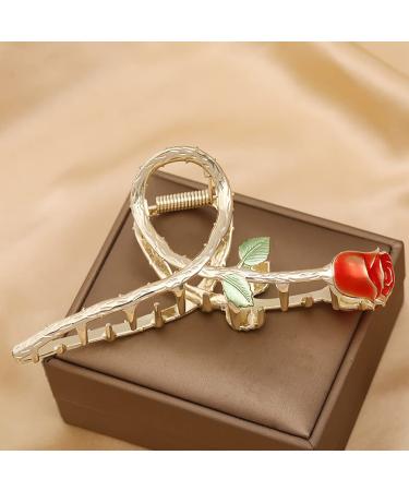 Red Rose Flower Hair Claw Clip - Non-Slip Large Metal Barrette for Thick Hair - Women's/Girls' Fashion Accessory - Buy Online on GoSupps.com
