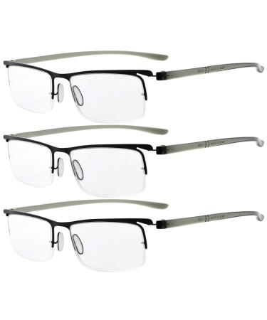 Eyekepper 3 Pack Plastic Temples Lightweight Half Rim Reading Glasses Men Women Black +1.5