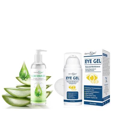 DERMAXGEN Aloe Vera Gel with Vitamins C & E (16 FL OZ) + Peptide Eye Gel with Plant Stem Cells & Matrixyl 3000 Hydrating Face & Eye Care Set for Smoother-Looking Refreshed Skin All Skin Types