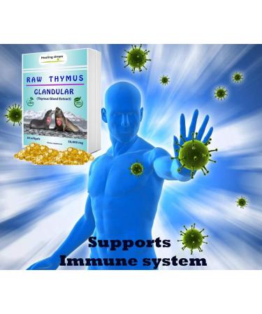 Thymus Glandular Supplement - Immune & Allergy Support Soft Gels with Raw Tissue Extract | Healing Drops - Buy Online on GoSupps.com