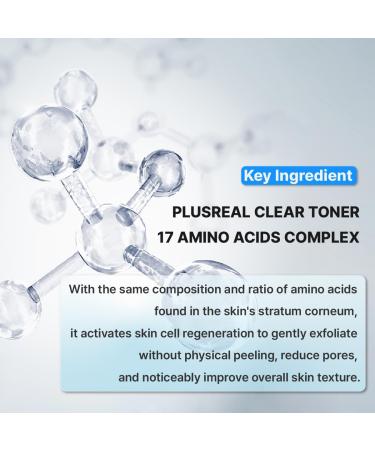 PLUSREAL Clear Toner 8.45 fl.oz | Gentle Exfoliating Face Toner for Sensitive Skin | Oil & Sebum Control | Fragrance-Free Alcohol-Free Cruelty-Free Vegan | Korean Skincare - Buy Online on GoSupps.com