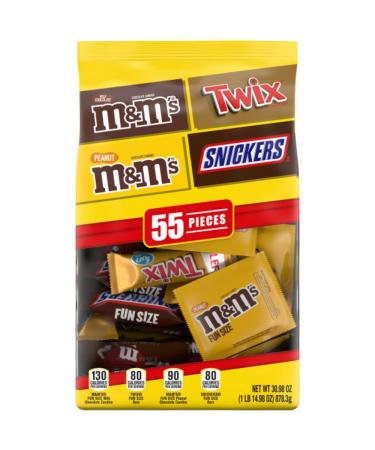 M&M'S Milk Chocolate, M&M'S Peanut, TWIX & SNICKERS Fun Size Milk Chocolate Halloween Candy Variety Pack, 30.98 oz, 55 ct Bulk Candy Bag NEW PACK