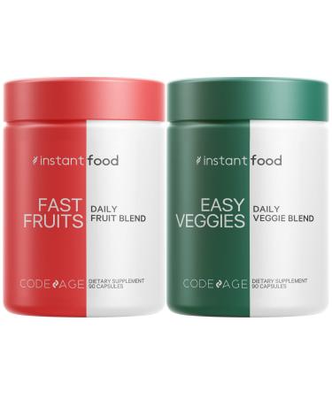 Codeage Instantfood Easy Veggies + Fast Fruits Vitamins Bundle 30+ Daily Vegetables & Fruits Powders Whole Food Green Multivitamin Fibers Vegan Superfood Minerals Supplement - 180 Capsules