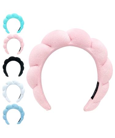 Uezeth Spa Headband Women Spa Headband Sponge & Terry Towel Cloth Fabric Hair Band for Face Washing Puffy Spa Headband Terry Towel Cloth Fabric Head Band for Skincare Makeup Removal Pink