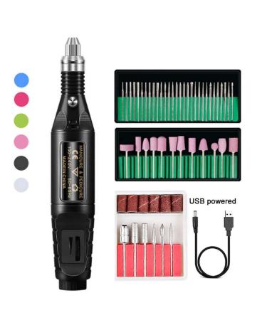 Portable Electric Nail Drill Professional Efile Electrical Nail File Kit for Acrylic Gel Nails Manicure Pedicure Polishing Shape Tools Design Home Salon Use 48Pcs Nail Drill Bits (black)