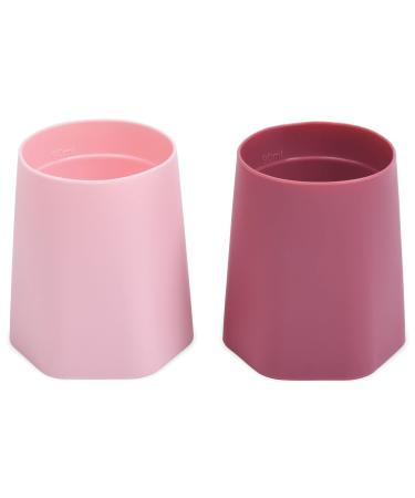 Tiny Twinkle Training Cup 2 Pack - Silicone Cups for Independent Drinking for Baby and Toddler Baby Led Weaning Supplies Soft Open Cup For Baby (Pink Burgundy)