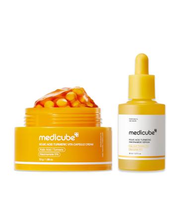 medicube Kojic Acid Capsule Brightening Duo: Kojic Acid Capsule Cream and Serum | Tone Renewal & Radiance Care Routine