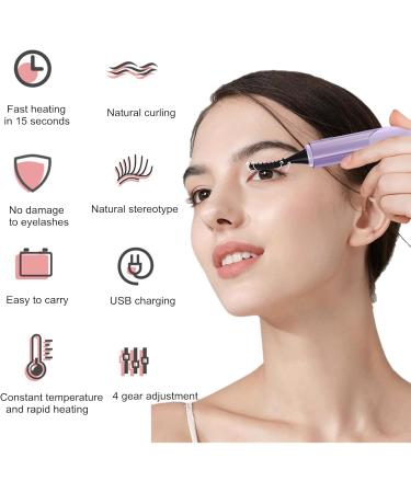 Heated Eyelash Curler - USB Rechargeable Waterproof Comb & LCD Display for Natural Long-Lasting Curls - Perfect for Women (Purple - Buy Online on GoSupps.com