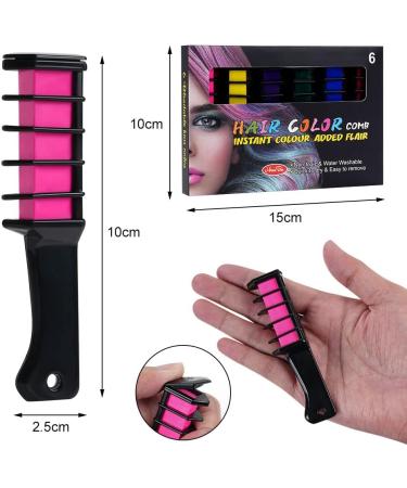 AOOWU 6 Colors Hair Chalk Comb Temporary Hair Color Chalk Comb Set for Girls Kids Safe Non-Toxic Washable Hair Dye Hair Color Brush Hair Color Dyeing Tool for Halloween New Year Party Cosplay - Buy Online on GoSupps.com