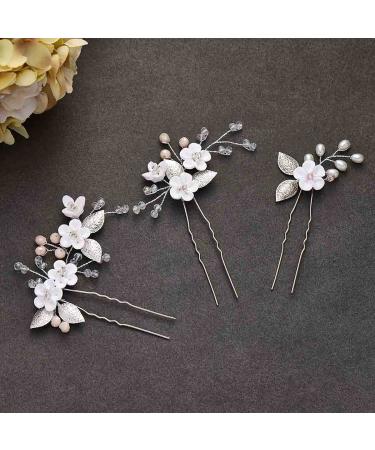 Vakkery Wedding Hair Accessories - Silver Flower Hair Pins & Clips | Bridal Jewelry for Women & Girls (3 Pack) - Buy Online on GoSupps.com