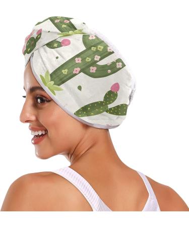 Green Cactus & Pink Flowers Hair Towels - Super Absorbent Quick Dry Hair Turbans 2 Pack for Women & Girls - Buy Online on GoSupps.com