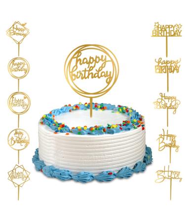 10-Pack Happy Birthday Cake Toppers,Gold Cake Toppers Acrylic Birthday Cake Supplies,4inchx6inch (Gold)