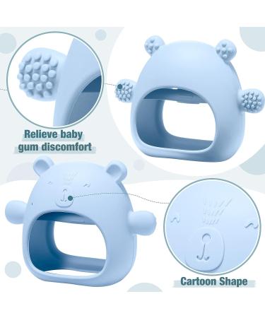Set of 4 Woanger Baby Teething Toys in Blue, Dark Green, Yellow, and Maroon | Silicone Bear Hand Teethers for Babies over 3 Months | Anti-Dropping Wrist Mitten for Sucking Needs - Buy Online on GoSupps.com