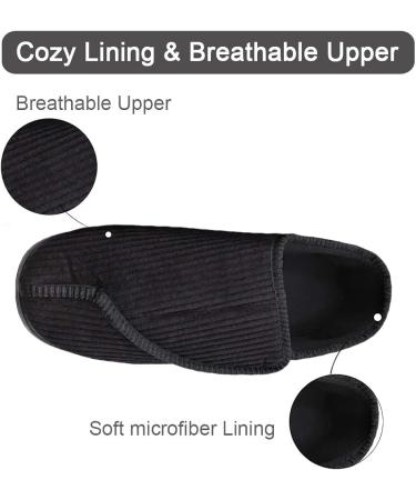 MEJORMEN Men's Diabetic Slippers - Adjustable House Shoes for Wide Swollen Feet - Black Stripe - Buy Online on GoSupps.com