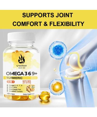 VYHTHY 120 Softgels Triple Omega 3 6 9 Supplement with Turmeric Curcumin DHA & EPA Fish Oil Supplement for Brain & Heart Health and Joint Support Advanced Absorption - Buy Online on GoSupps.com