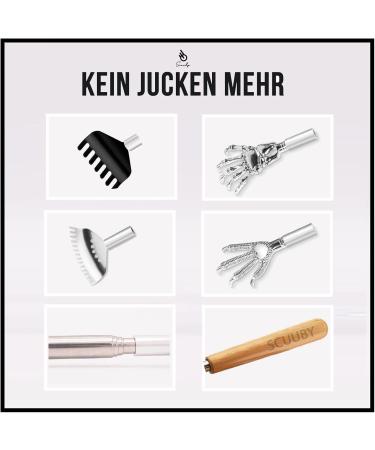SCUUBY 6-Part Back Scratcher - Premium Stainless Steel & Bamboo Extendable with Interchangeable Attachments - Buy Online on GoSupps.com