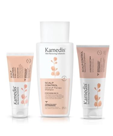 KAMEDIS Clinically Proven Anti-Dandruff Shampoo Leave-On Over-Night Scalp Lotion & Hair Conditioner Set. Treatment For Dry Itchy Flaky & Sensitive Scalp. Dermatologist Recommended Hair & Scalp Kit 1 Scalp Lotion+1 Shampoo+1 Conditioner