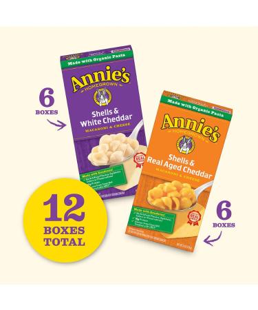 Annie's Organic Macaroni and Cheese Variety Pack - Shells & White Cheddar, Shells & Real Aged Cheddar - 6 oz (Pack of 12) - Buy Online on GoSupps.com