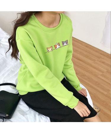 Bigfanshu Woman Plus Size Tops Winter Fashion Blouse Character Three Cats Print Sweatshirt Green - Buy Online on GoSupps.com
