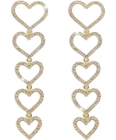 Jumwrit Rhinestone Heart Drop Earrings - Gold Interlocking Dangle Studs for Women/Girls | Hypoallergenic - Buy Online on GoSupps.com
