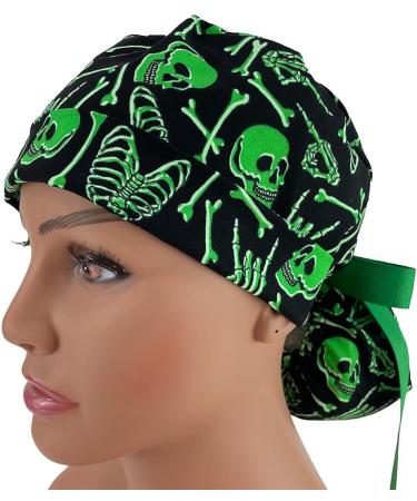Glow in The Dark Skulls Ponytail Scrub Cap - Bouffant Surgical Hat for Women & Nurses - Buy Online on GoSupps.com