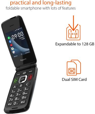 Gigaset GL7: Internet-Ready Mobile Phone with SOS Function, Large Buttons, WLAN, Bluetooth Hearing Aid Compatible, WhatsApp Button, Foldable Design - Black - Buy Online on GoSupps.com