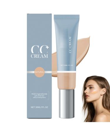 BERALLOYE Cc Cream for Older Women CC+ Cream Foundation Makeup Full-Coverage Foundation Multi-Purpose Facial Concealer Soothes & Hydrates Skin(1 Fl Oz/30ml Natural Color)