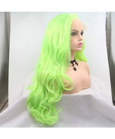 13x2.5 Fluorescent Green Lace Front Wig for Women - Naturally Wavy Heat-Resistant Synthetic Hair (Neon Green 66cm) - Buy Online on GoSupps.com
